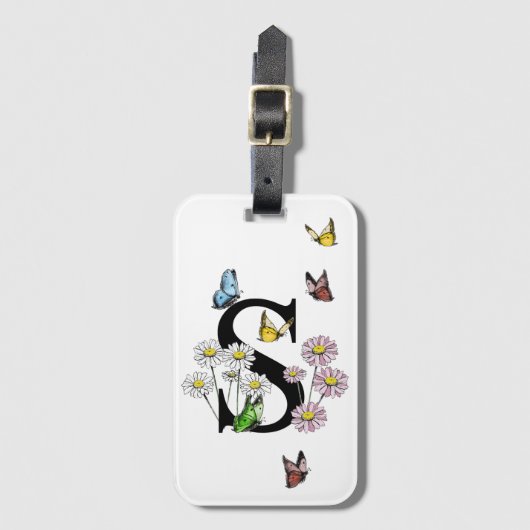 Letter S Floral Butterfly Monogram Initiaal Bagagelabel (Voorkant (verticaal))