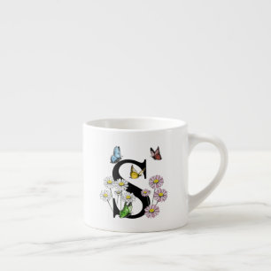 Letter S Floral Butterfly Monogram Initiaal Espresso Kop