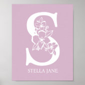 Letter S Floral Monogram Name Nursery Modern Poster (Voorkant)