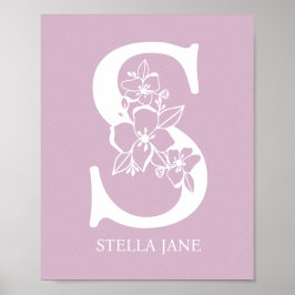 Letter S Floral Monogram Name Nursery Modern Poster