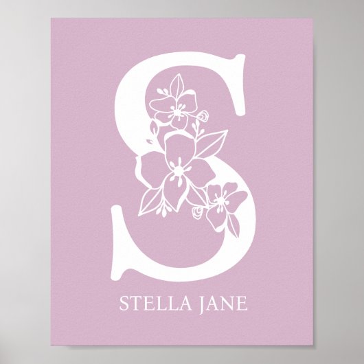 Letter S Floral Monogram Name Nursery Modern Poster (Voorkant)