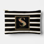 Letter S Floral Monogram Zwart Wit Goud Strepen Etui (Voorkant)