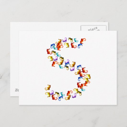 Letter S gemaakt van kleurrijke zeepaardgraphics Briefkaart (Voorkant / Achterkant)