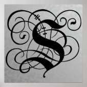 Letter S, Gothic Monogram Black Poster (Voorkant)