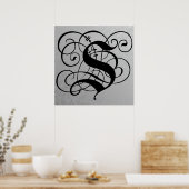 Letter S, Gothic Monogram Black Poster (Keuken)