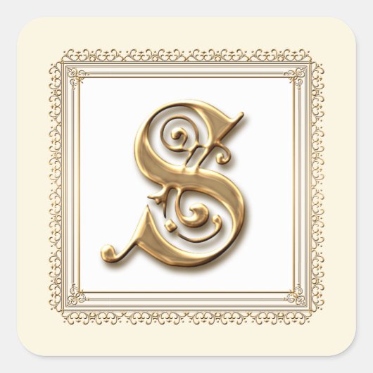 Letter S - Goud & Kant Classic Formele Huwelijkssl Vierkante Sticker (Voorkant)