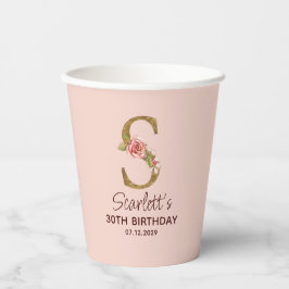 Letter S Gouden Monogram Blush Roze Rozen Papieren Bekers