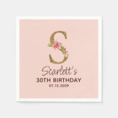 Letter S Gouden Monogram Blush Roze Rozen Servet (Voorkant)