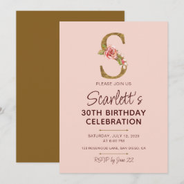 Letter S Gouden Monogram Roze Rozen Kaart