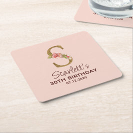 Letter S Gouden Monogram Roze Rozen Kartonnen Onderzetters