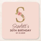 Letter S Gouden Monogram Roze Rozen Kartonnen Onderzetters (Voorkant)