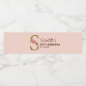Letter S Gouden Monogram Roze Rozen Waterfles Etiket (Enkel label)