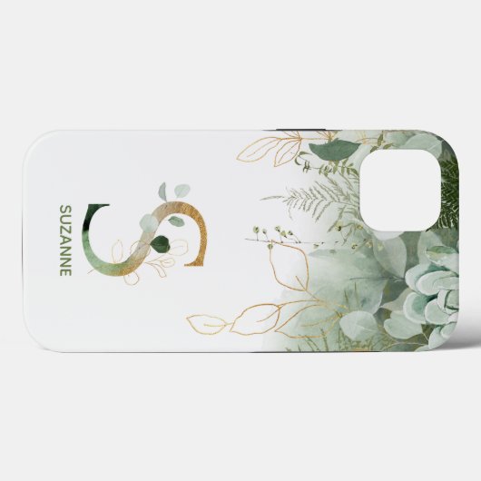 Letter S Green Fern & Succulent Case-Mate iPhone Case (Achterkant (horizontaal))