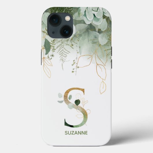 Letter S Green Fern & Succulent Case-Mate iPhone Case (Achterkant)