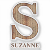 Letter S-houtextuur met aangepaste naam Sticker (Voorkant)