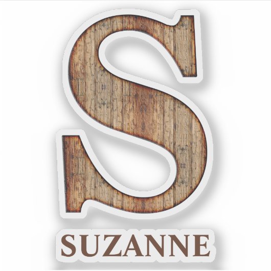Letter S-houtextuur met aangepaste naam Sticker (Voorkant)