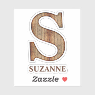 Letter S-houtextuur met aangepaste naam Sticker