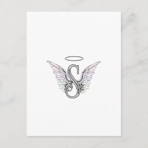 Letter S Initiaal Monogram met Angel Wings & Halo Briefkaart