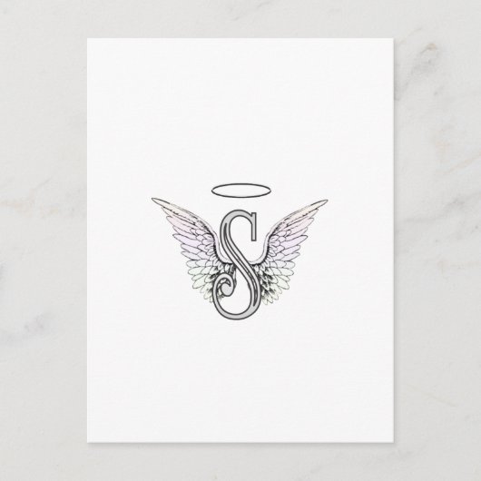 Letter S Initiaal Monogram met Angel Wings & Halo Briefkaart (Voorkant)