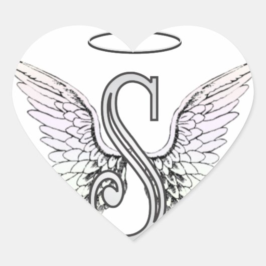 Letter S Initiaal Monogram met Angel Wings & Halo Hart Sticker (Voorkant)