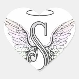Letter S Initiaal Monogram met Angel Wings & Halo Hart Sticker