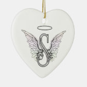 Letter S Initiaal Monogram met Angel Wings & Halo Keramisch Ornament (Rechts)
