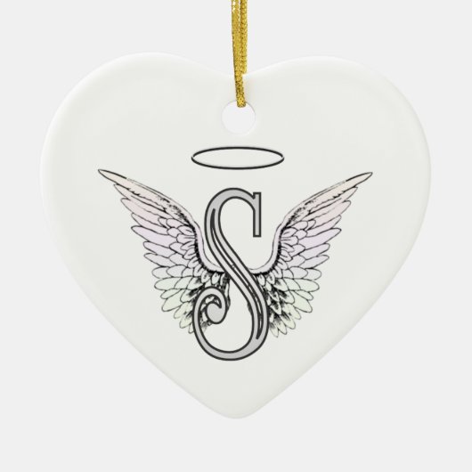 Letter S Initiaal Monogram met Angel Wings & Halo Keramisch Ornament (Voorkant)