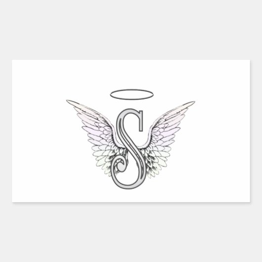 Letter S Initiaal Monogram met Angel Wings & Halo Rechthoekige Sticker (Voorkant)
