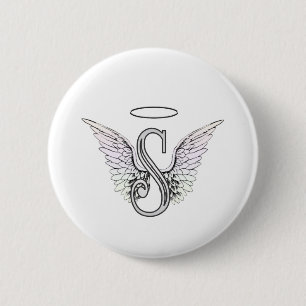 Letter S Initiaal Monogram met Angel Wings & Halo Ronde Button 5,7 Cm