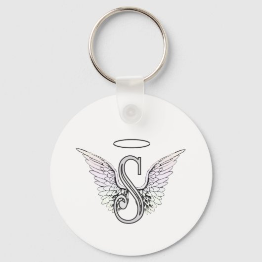 Letter S Initiaal Monogram met Angel Wings & Halo Sleutelhanger (Voorkant)