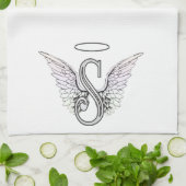 Letter S Initiaal Monogram met Angel Wings & Halo Theedoek (Gevouwen)