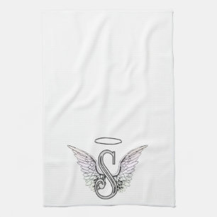 Letter S Initiaal Monogram met Angel Wings & Halo Theedoek