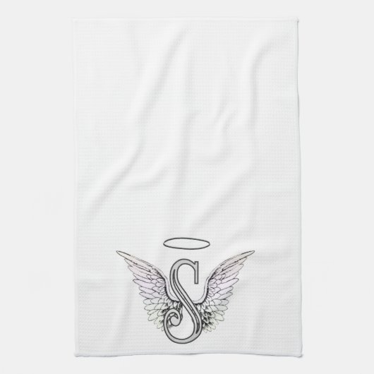 Letter S Initiaal Monogram met Angel Wings & Halo Theedoek (Verticaal)