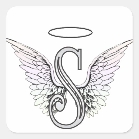 Letter S Initiaal Monogram met Angel Wings & Halo Vierkante Sticker (Voorkant)