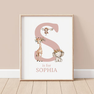Letter S Initiaal Oerwoud Safari Baby Room Wall Poster