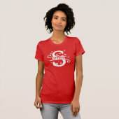 Letter S Kerstmonogram Initiaal Naam Rood T-shirt (Voorkant volledig)