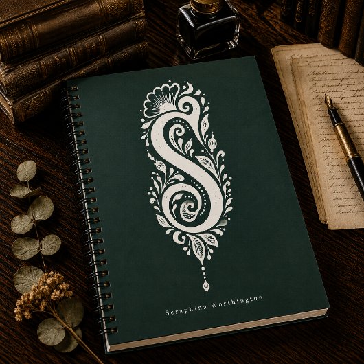 Letter S Linocut Botanische Monogram Notitieboek