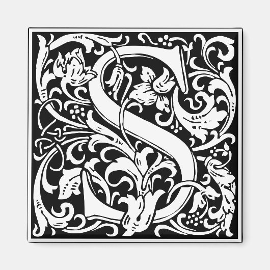 Letter S Medieval Monogram  Initiaal Magneet (Voorkant)