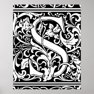 Letter S Medieval Monogram  Initiaal Poster