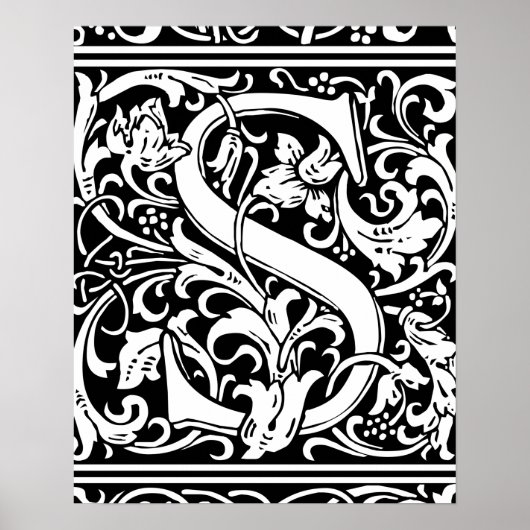 Letter S Medieval Monogram  Initiaal Poster (Voorkant)