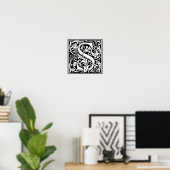 Letter S Medieval Monogram  Initiaal Poster (Thuiskantoor)