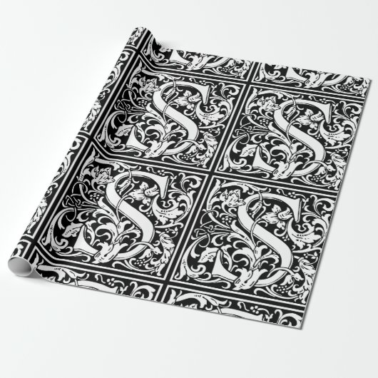 Letter S Middeleeuwse Monogram Art Nouveau Cadeaupapier (Uitgerold)