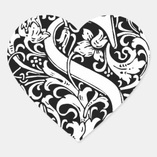 Letter S Middeleeuwse Monogram Art Nouveau Hart Sticker