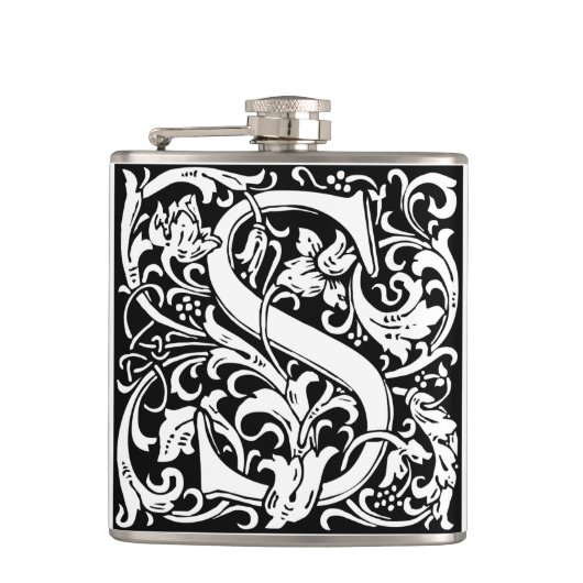 Letter S Middeleeuwse Monogram Art Nouveau Heupfles (Voorkant)