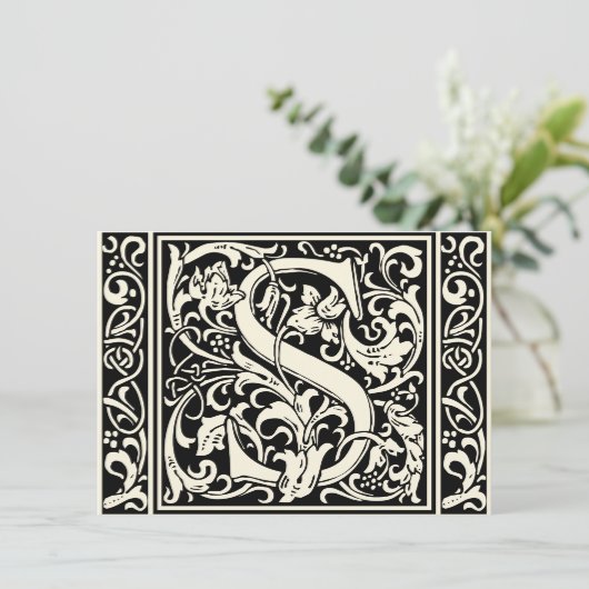 Letter S Middeleeuwse Monogram Art Nouveau Kaart (Staand voorkant)