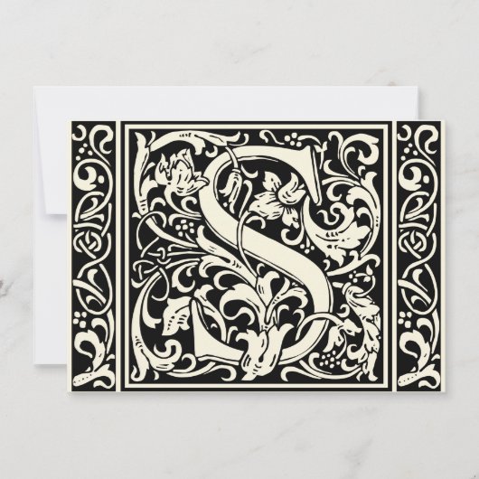 Letter S Middeleeuwse Monogram Art Nouveau Kaart (Voorkant)