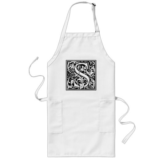 Letter S Middeleeuwse Monogram Art Nouveau Lang Schort (Voorkant)