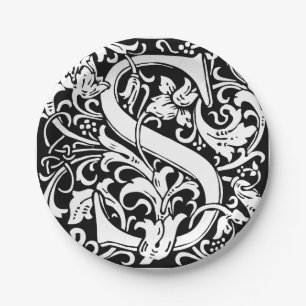 Letter S Middeleeuwse Monogram Art Nouveau Papieren Bordje