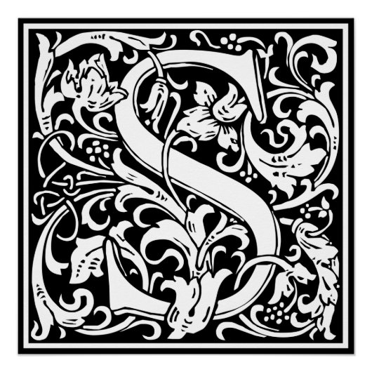 Letter S Middeleeuwse Monogram Art Nouveau Perfect Poster (Voorkant)