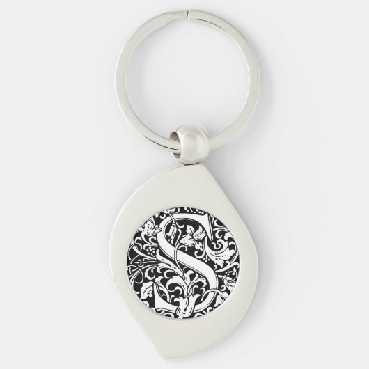 Letter S Middeleeuwse Monogram Art Nouveau Sleutelhanger (Voorkant)